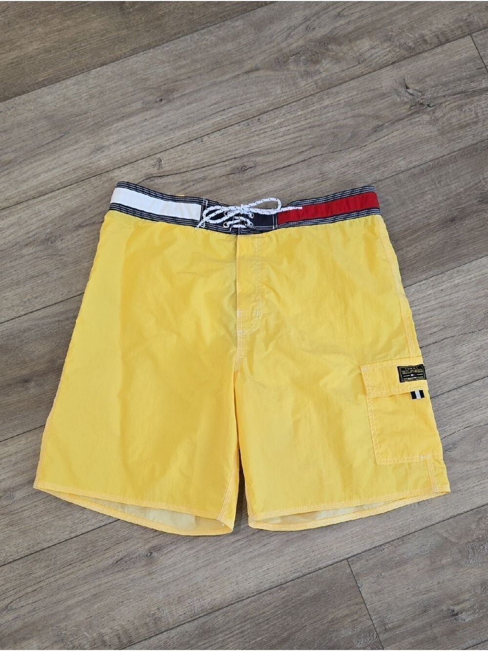 Retro 90's Tommy Hilfiger Yellow Swim Board Shorts with Contrast Waistband